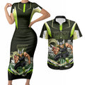 Personalised Sydney Thunder Cricket Mascot Skyline Couples Matching Short Sleeve Bodycon Dress and Hawaiian Shirt Retro Comic Style Fan Art Graphic