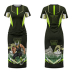 Personalised Sydney Thunder Cricket Mascot Skyline Couples Matching Short Sleeve Bodycon Dress and Hawaiian Shirt Retro Comic Style Fan Art Graphic