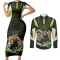Personalised Sydney Thunder Cricket Mascot Skyline Couples Matching Short Sleeve Bodycon Dress and Long Sleeve Button Shirt Retro Comic Style Fan Art Graphic