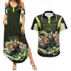 Personalised Sydney Thunder Cricket Mascot Skyline Couples Matching Summer Maxi Dress and Hawaiian Shirt Retro Comic Style Fan Art Graphic