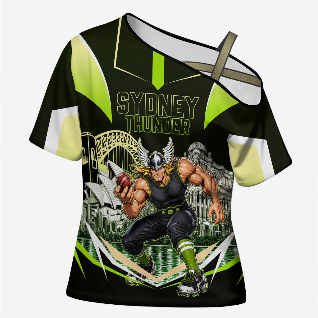 Personalised Sydney Thunder Cricket Mascot Skyline Cross Shoulder Shirt Retro Comic Style Fan Art Graphic