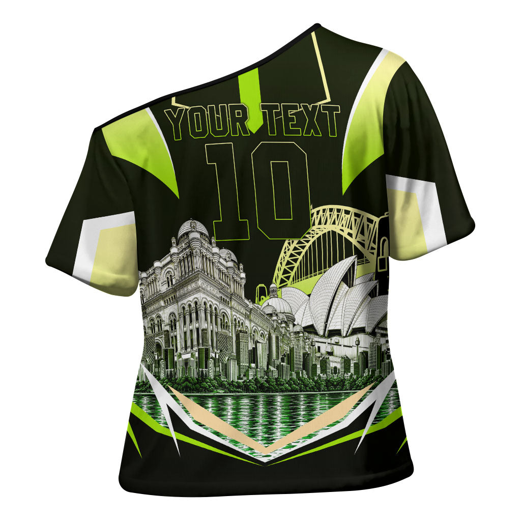 Personalised Sydney Thunder Cricket Mascot Skyline Cross Shoulder Shirt Retro Comic Style Fan Art Graphic