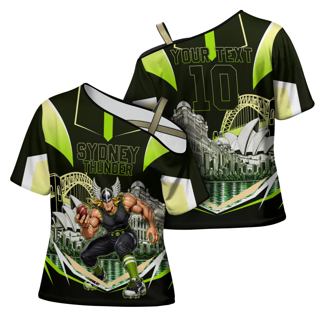 Personalised Sydney Thunder Cricket Mascot Skyline Cross Shoulder Shirt Retro Comic Style Fan Art Graphic