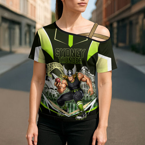 Personalised Sydney Thunder Cricket Mascot Skyline Cross Shoulder Shirt Retro Comic Style Fan Art Graphic