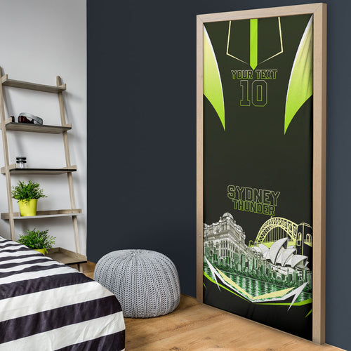 Personalised Sydney Thunder Cricket Mascot Skyline Door Cover Retro Comic Style Fan Art Graphic