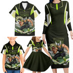 Personalised Sydney Thunder Cricket Mascot Skyline Family Matching Long Sleeve Bodycon Dress and Hawaiian Shirt Retro Comic Style Fan Art Graphic