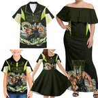 Personalised Sydney Thunder Cricket Mascot Skyline Family Matching Off Shoulder Maxi Dress and Hawaiian Shirt Retro Comic Style Fan Art Graphic