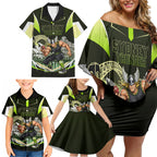 Personalised Sydney Thunder Cricket Mascot Skyline Family Matching Off Shoulder Short Dress and Hawaiian Shirt Retro Comic Style Fan Art Graphic