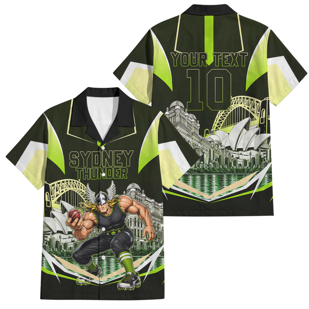 Personalised Sydney Thunder Cricket Mascot Skyline Family Matching Summer Maxi Dress and Hawaiian Shirt Retro Comic Style Fan Art Graphic