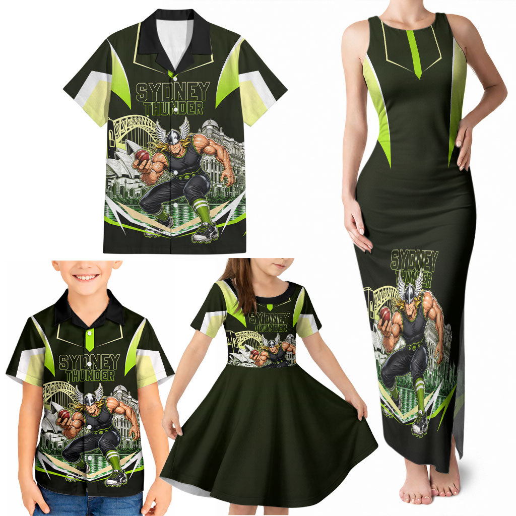 Personalised Sydney Thunder Cricket Mascot Skyline Family Matching Tank Maxi Dress and Hawaiian Shirt Retro Comic Style Fan Art Graphic