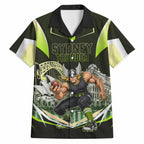 Personalised Sydney Thunder Cricket Mascot Skyline Hawaiian Shirt Retro Comic Style Fan Art Graphic