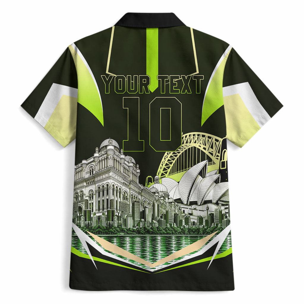 Personalised Sydney Thunder Cricket Mascot Skyline Hawaiian Shirt Retro Comic Style Fan Art Graphic