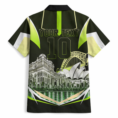 Personalised Sydney Thunder Cricket Mascot Skyline Hawaiian Shirt Retro Comic Style Fan Art Graphic