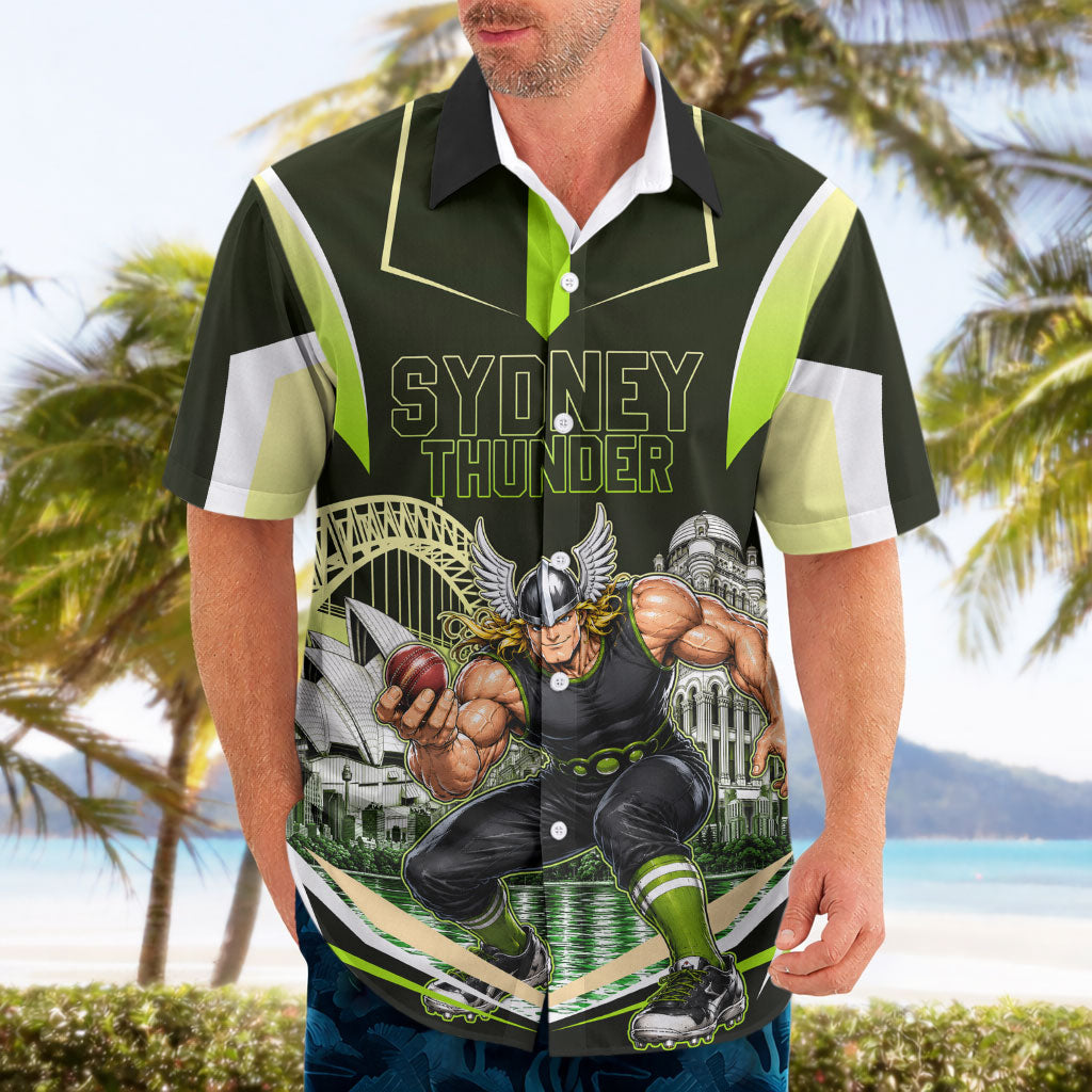 Personalised Sydney Thunder Cricket Mascot Skyline Hawaiian Shirt Retro Comic Style Fan Art Graphic