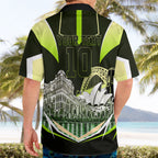 Personalised Sydney Thunder Cricket Mascot Skyline Hawaiian Shirt Retro Comic Style Fan Art Graphic