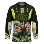 Personalised Sydney Thunder Cricket Mascot Skyline Hockey Jersey Retro Comic Style Fan Art Graphic