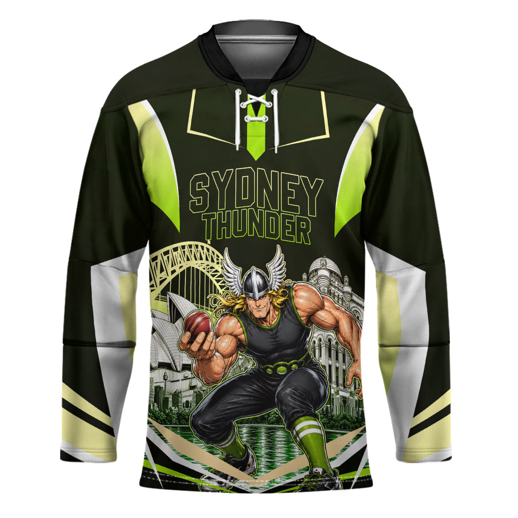 Personalised Sydney Thunder Cricket Mascot Skyline Hockey Jersey Retro Comic Style Fan Art Graphic