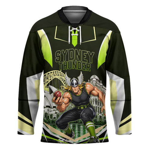 Personalised Sydney Thunder Cricket Mascot Skyline Hockey Jersey Retro Comic Style Fan Art Graphic
