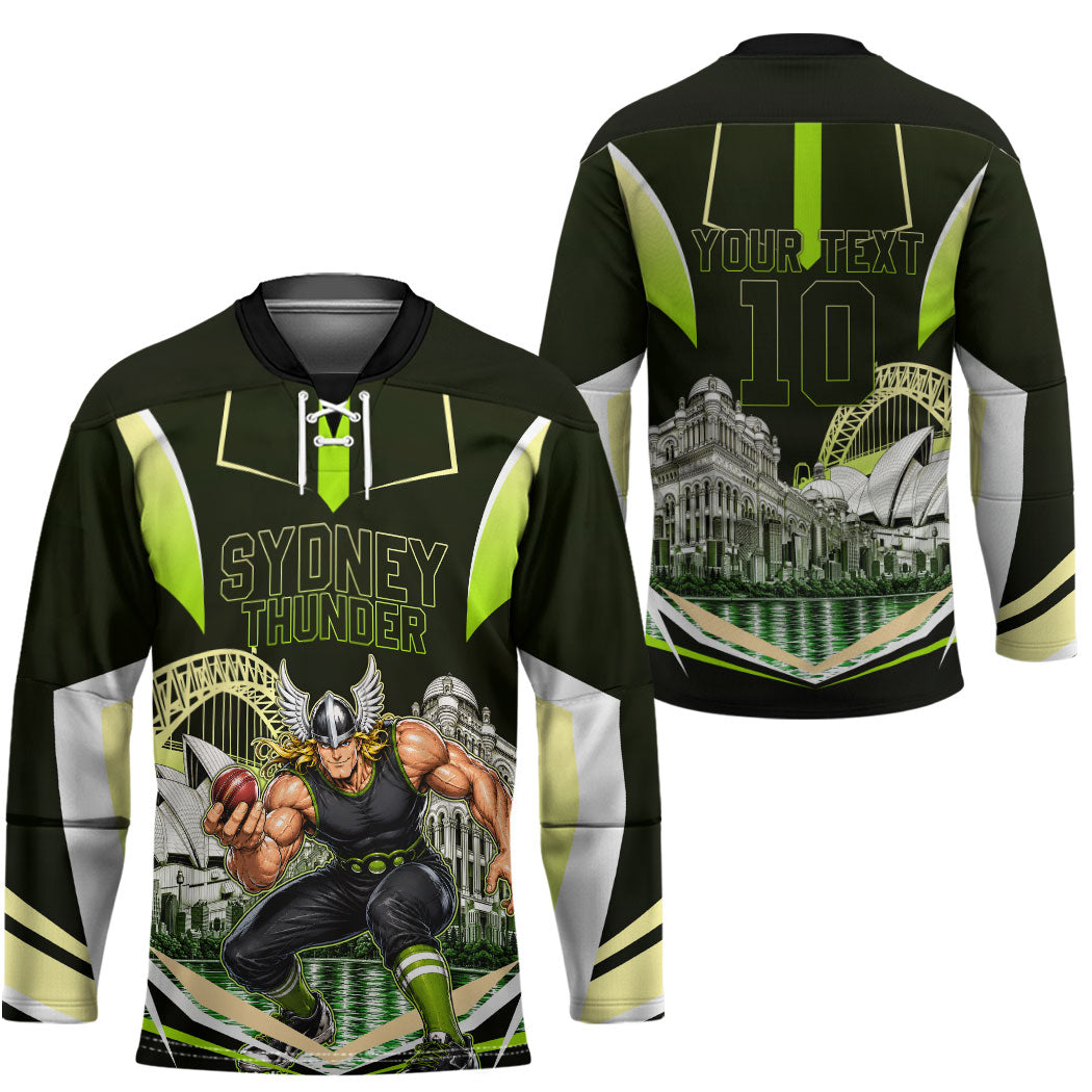 Personalised Sydney Thunder Cricket Mascot Skyline Hockey Jersey Retro Comic Style Fan Art Graphic