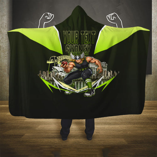 Personalised Sydney Thunder Cricket Mascot Skyline Hooded Blanket Retro Comic Style Fan Art Graphic