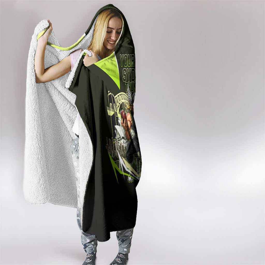 Personalised Sydney Thunder Cricket Mascot Skyline Hooded Blanket Retro Comic Style Fan Art Graphic