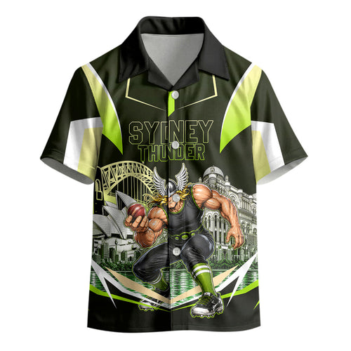 Personalised Sydney Thunder Cricket Mascot Skyline Kid Hawaiian Shirt Retro Comic Style Fan Art Graphic