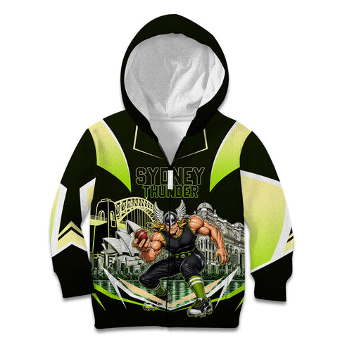 Personalised Sydney Thunder Cricket Mascot Skyline Kid Hoodie Retro Comic Style Fan Art Graphic