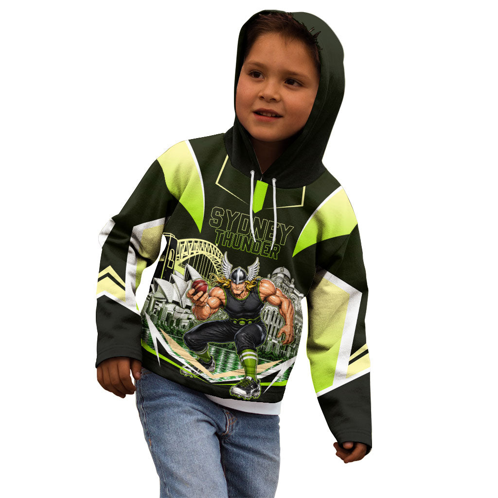 Personalised Sydney Thunder Cricket Mascot Skyline Kid Hoodie Retro Comic Style Fan Art Graphic