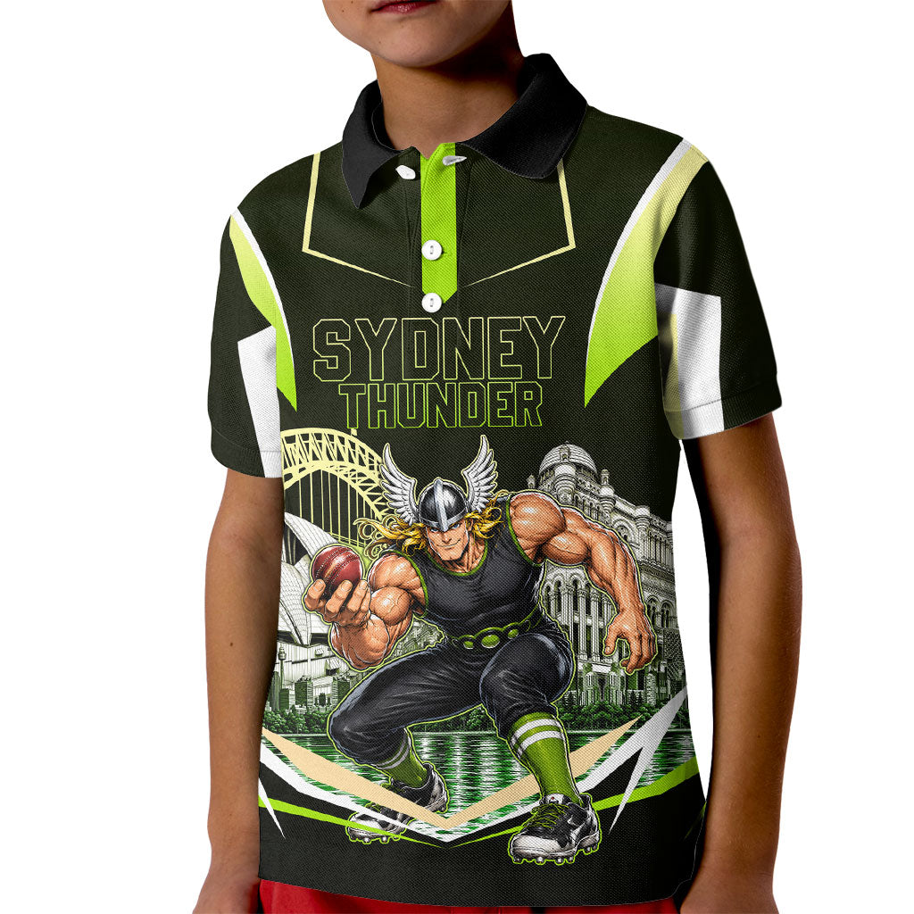 Personalised Sydney Thunder Cricket Mascot Skyline Kid Polo Shirt Retro Comic Style Fan Art Graphic