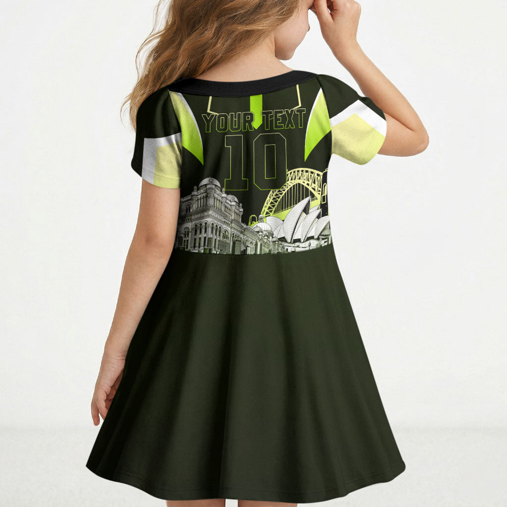 Personalised Sydney Thunder Cricket Mascot Skyline Kid Short Sleeve Dress Retro Comic Style Fan Art Graphic