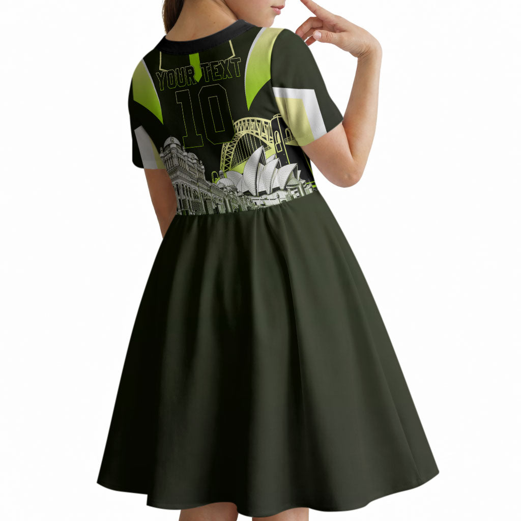 Personalised Sydney Thunder Cricket Mascot Skyline Kid Short Sleeve Dress Retro Comic Style Fan Art Graphic
