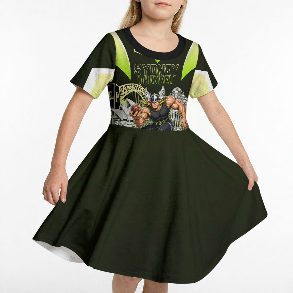 Personalised Sydney Thunder Cricket Mascot Skyline Kid Short Sleeve Dress Retro Comic Style Fan Art Graphic