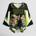 Personalised Sydney Thunder Cricket Mascot Skyline Kimono Sleeve Blouse Retro Comic Style Fan Art Graphic
