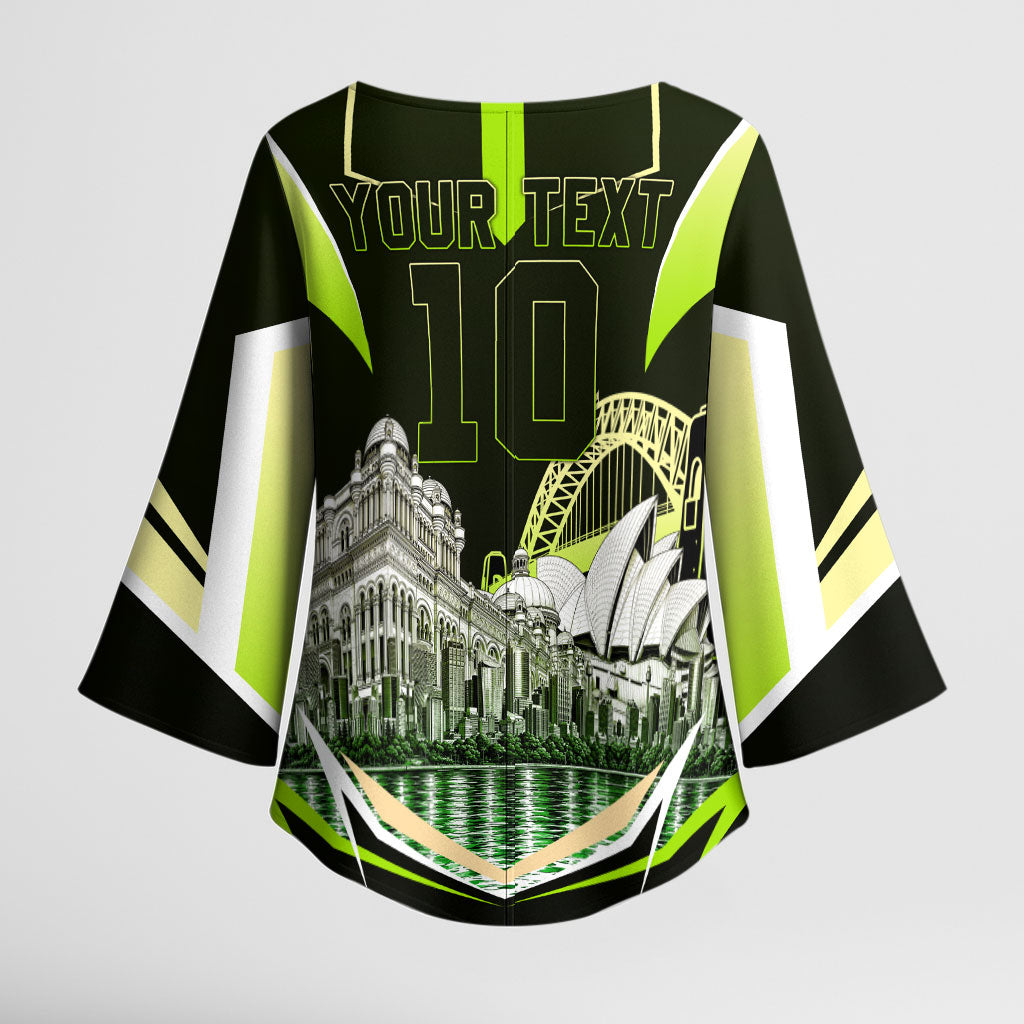 Personalised Sydney Thunder Cricket Mascot Skyline Kimono Sleeve Blouse Retro Comic Style Fan Art Graphic
