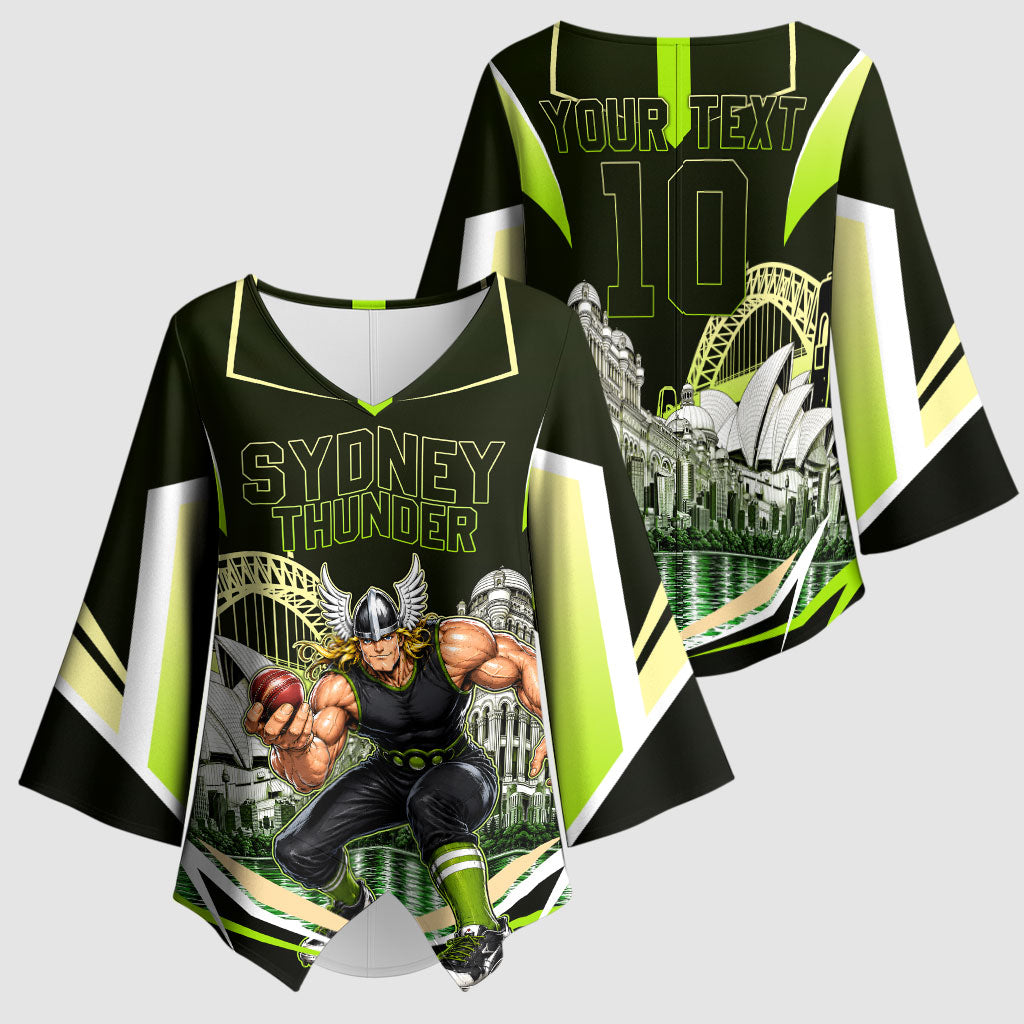 Personalised Sydney Thunder Cricket Mascot Skyline Kimono Sleeve Blouse Retro Comic Style Fan Art Graphic