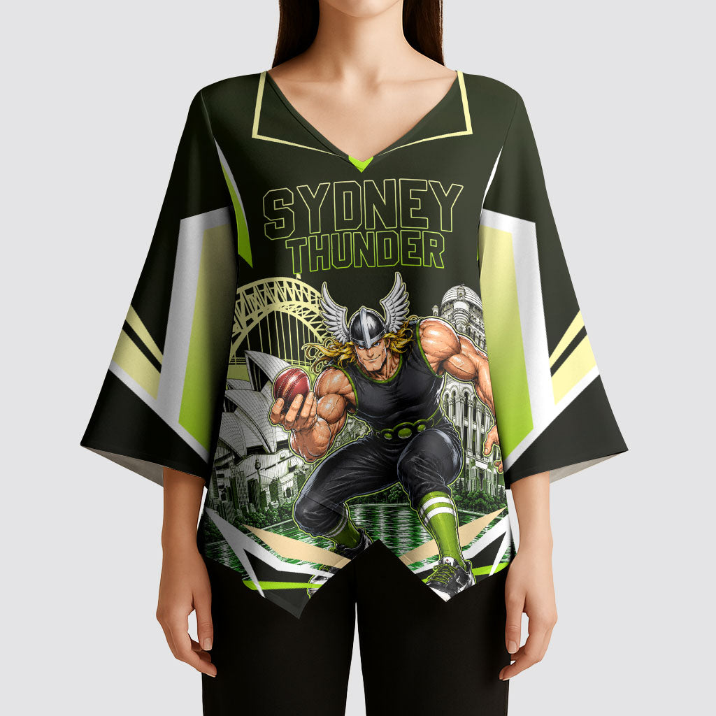 Personalised Sydney Thunder Cricket Mascot Skyline Kimono Sleeve Blouse Retro Comic Style Fan Art Graphic