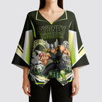 Personalised Sydney Thunder Cricket Mascot Skyline Kimono Sleeve Blouse Retro Comic Style Fan Art Graphic