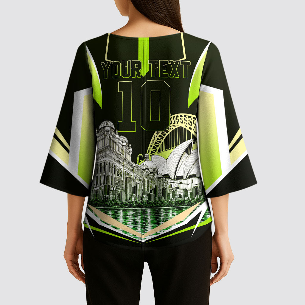 Personalised Sydney Thunder Cricket Mascot Skyline Kimono Sleeve Blouse Retro Comic Style Fan Art Graphic