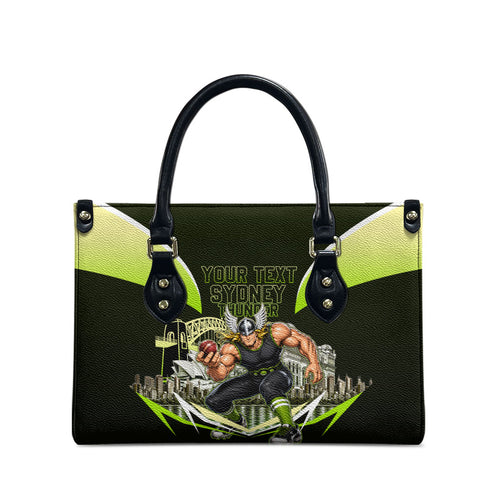 Personalised Sydney Thunder Cricket Mascot Skyline Leather Bag Retro Comic Style Fan Art Graphic