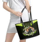 Personalised Sydney Thunder Cricket Mascot Skyline Leather Tote Bag Retro Comic Style Fan Art Graphic