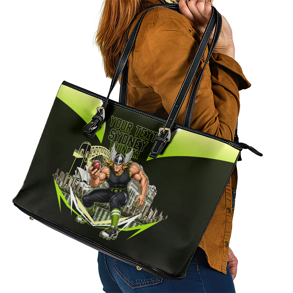 Personalised Sydney Thunder Cricket Mascot Skyline Leather Tote Bag Retro Comic Style Fan Art Graphic
