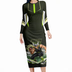 Personalised Sydney Thunder Cricket Mascot Skyline Long Sleeve Bodycon Dress Retro Comic Style Fan Art Graphic