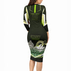 Personalised Sydney Thunder Cricket Mascot Skyline Long Sleeve Bodycon Dress Retro Comic Style Fan Art Graphic