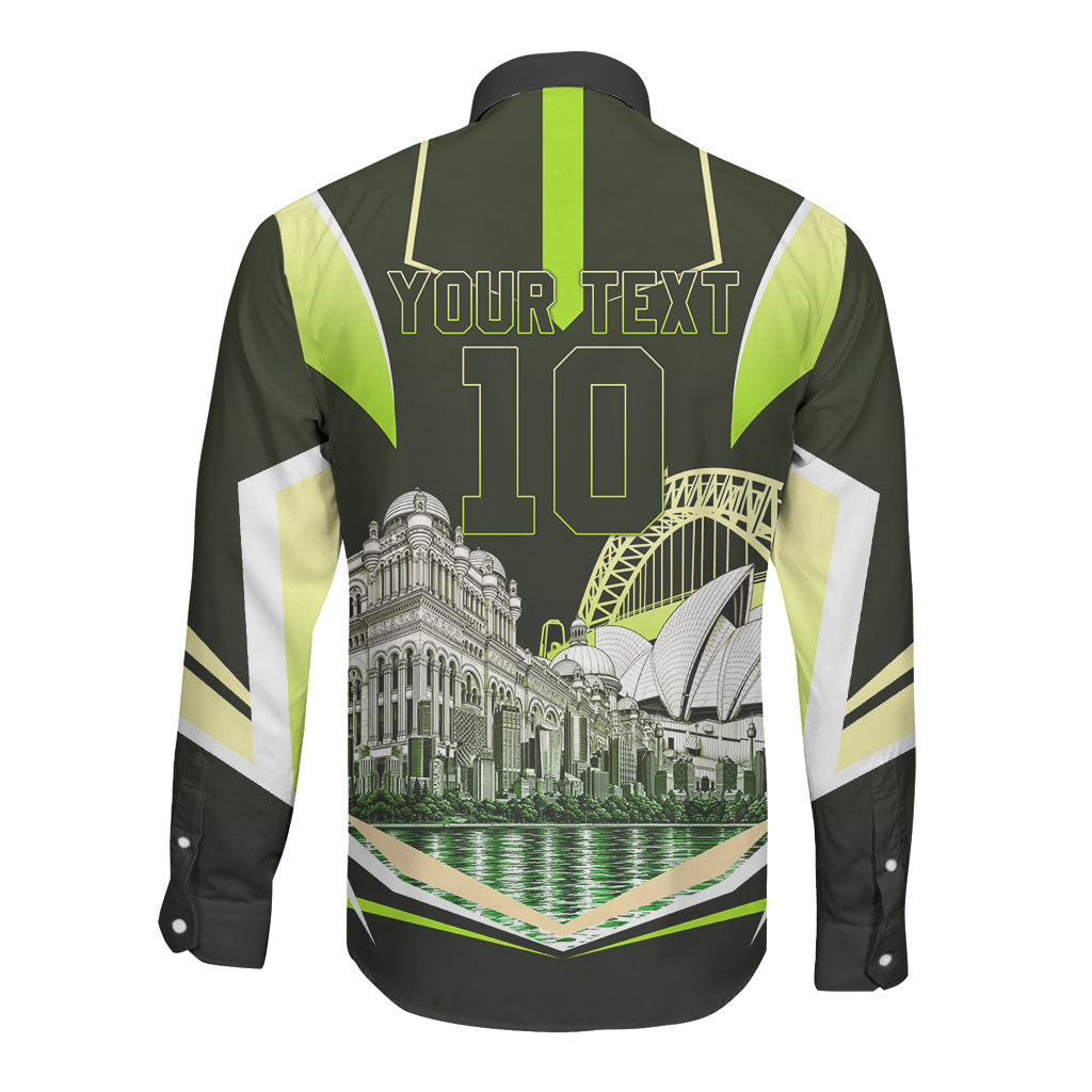 Personalised Sydney Thunder Cricket Mascot Skyline Long Sleeve Button Shirt Retro Comic Style Fan Art Graphic