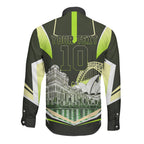 Personalised Sydney Thunder Cricket Mascot Skyline Long Sleeve Button Shirt Retro Comic Style Fan Art Graphic