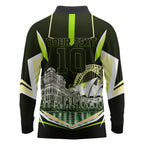 Personalised Sydney Thunder Cricket Mascot Skyline Long Sleeve Polo Shirt Retro Comic Style Fan Art Graphic