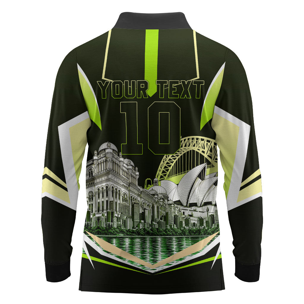 Personalised Sydney Thunder Cricket Mascot Skyline Long Sleeve Polo Shirt Retro Comic Style Fan Art Graphic