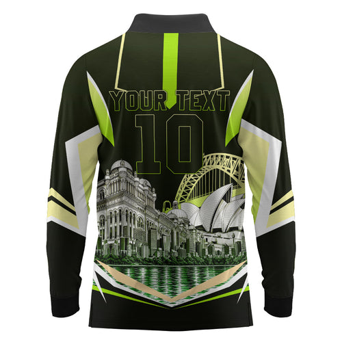 Personalised Sydney Thunder Cricket Mascot Skyline Long Sleeve Polo Shirt Retro Comic Style Fan Art Graphic