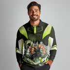 Personalised Sydney Thunder Cricket Mascot Skyline Long Sleeve Polo Shirt Retro Comic Style Fan Art Graphic
