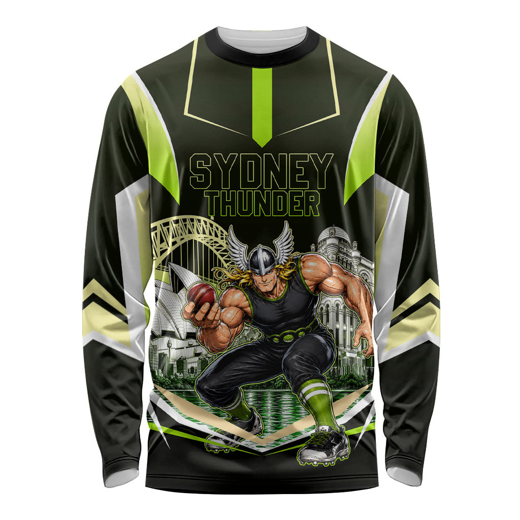 Personalised Sydney Thunder Cricket Mascot Skyline Long Sleeve Shirt Retro Comic Style Fan Art Graphic